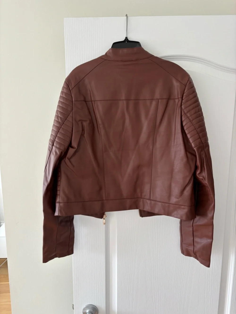 Guess Brown Faux Leather Moto Jacket with Gold Hardware - Picture 3 of 6